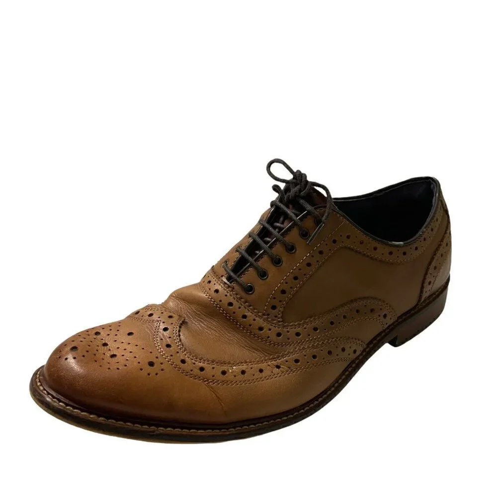 Aston Grey Mens Brown Leather Boyle Wingtip Oxford Lace Up Dress Shoes Size 10.5